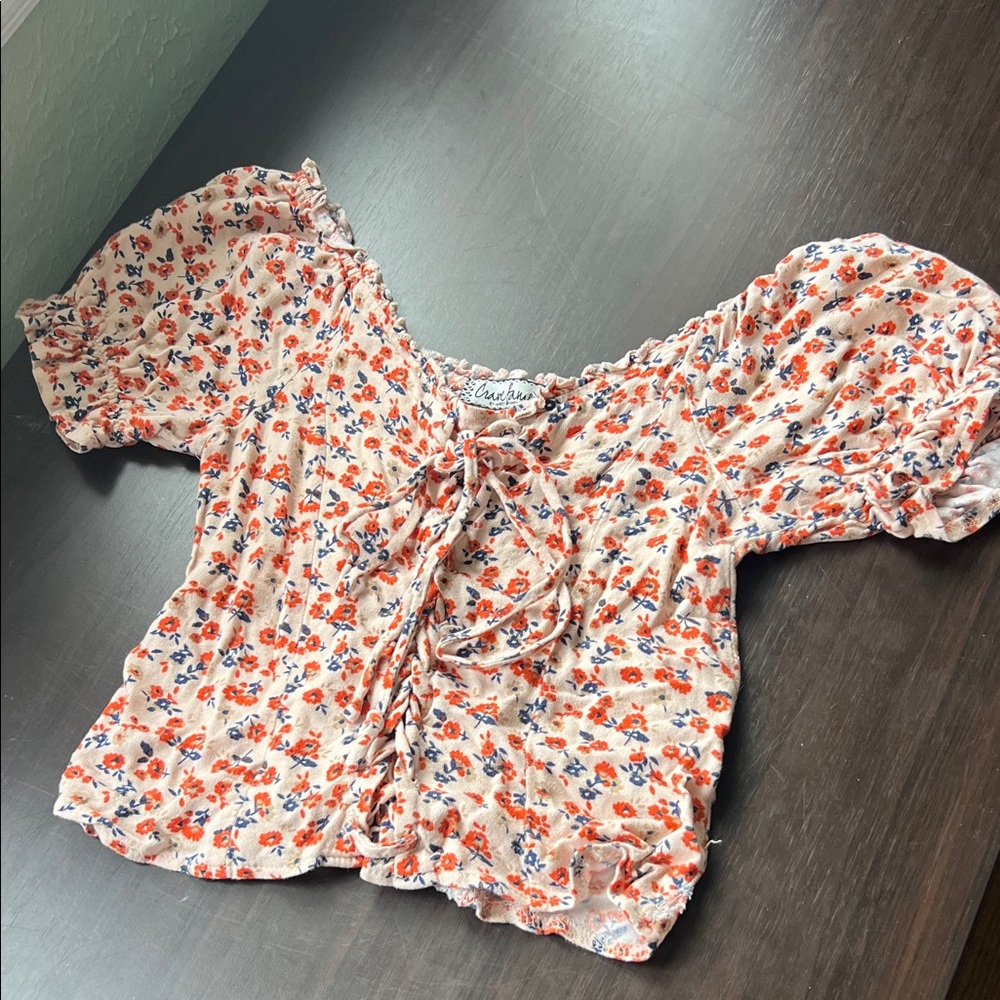 Almost Famous Floral Blouse with Puff Sleeves
